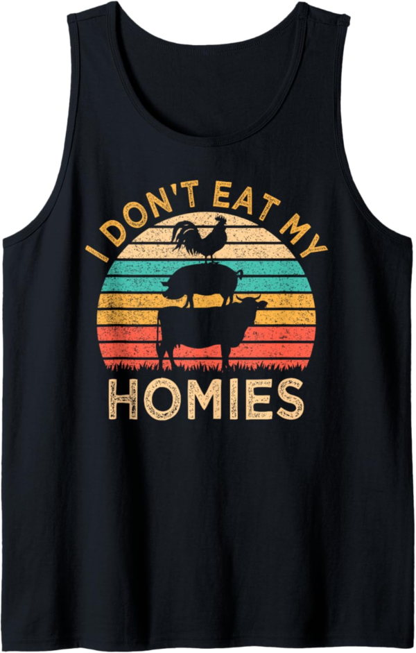 Vegetarian I Don't Eat My Homies Funny Vegan Retro Tank Top - Image 2